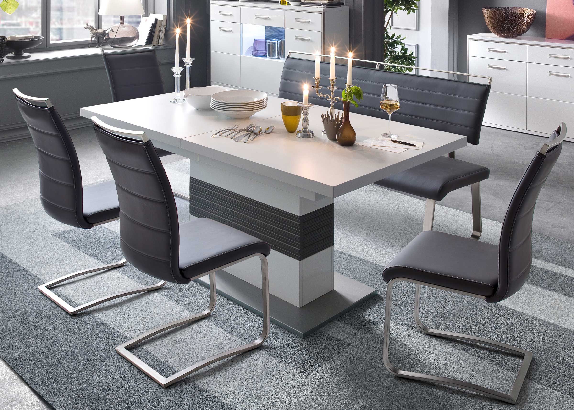 MCA Trento ausziehbarer Säulentisch weiß 180x100 cm | Möbelmeile24