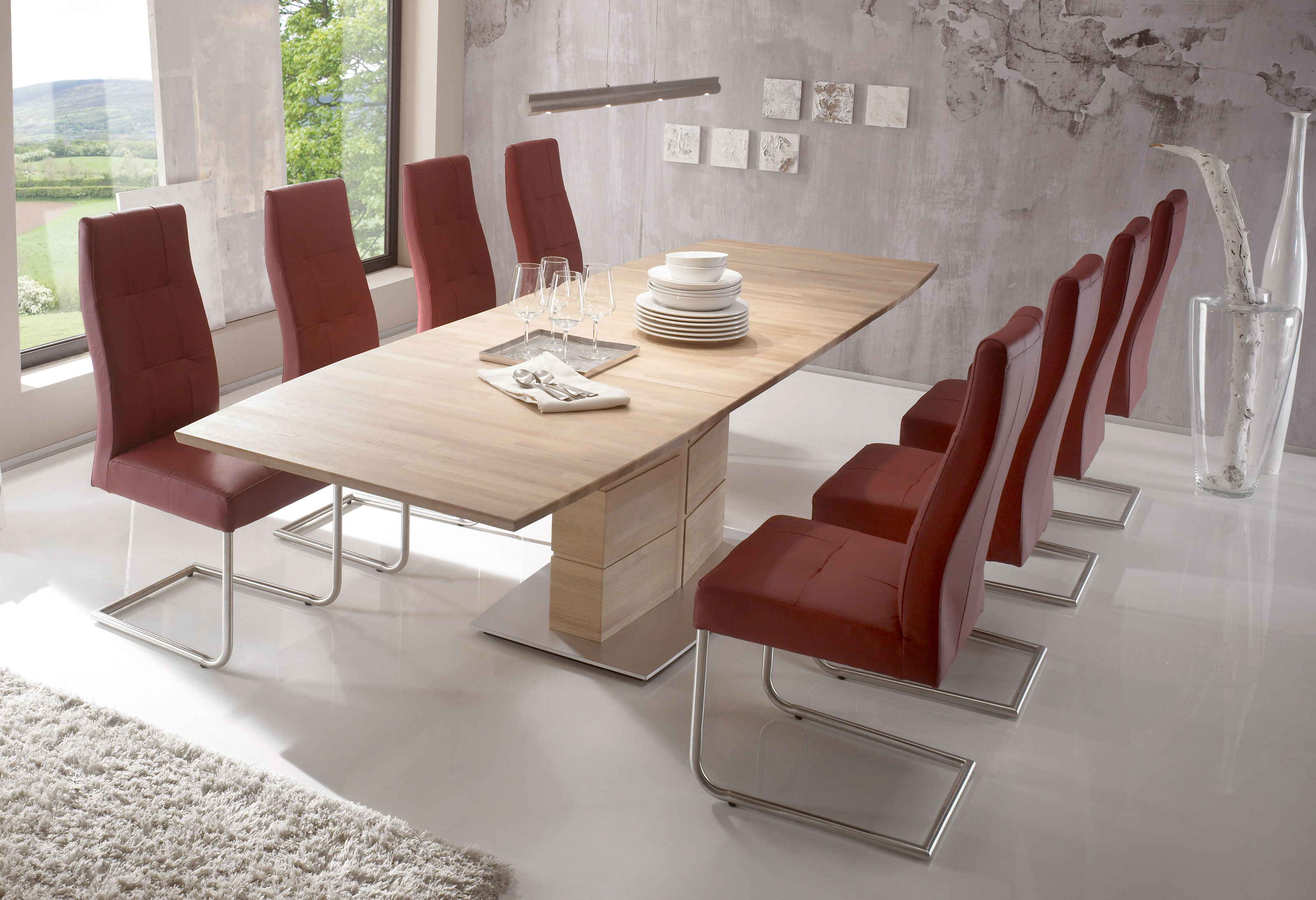 Standard Furniture Tischgruppe eiche mit Tisch Arte S und Stühlen Henry bordeaux